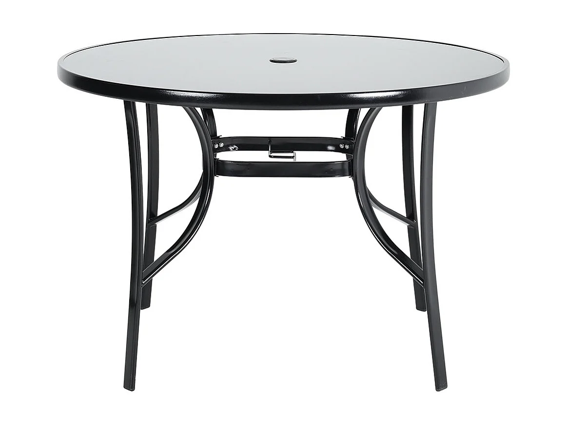 105cm Black Tempered Glass Patio Table with Parasol Hole - Round