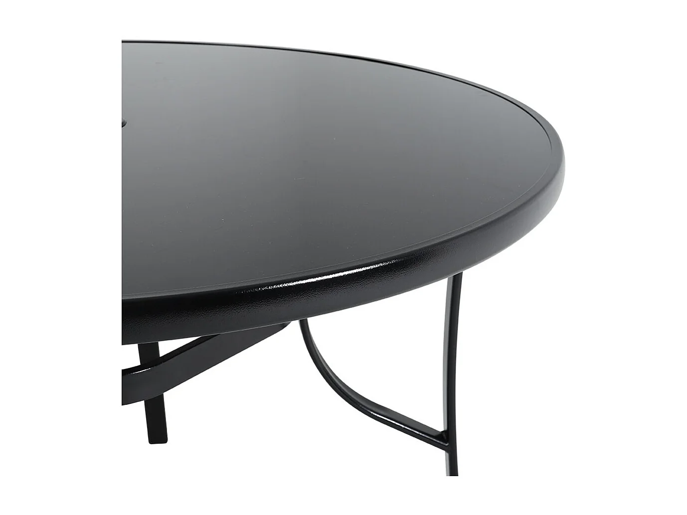 105cm Black Tempered Glass Patio Table with Parasol Hole - Round