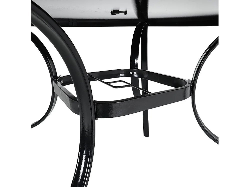 105cm Black Tempered Glass Patio Table with Parasol Hole - Round