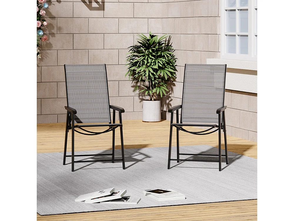 Set of 2 Black Outdoor Fabric Folding Chairs