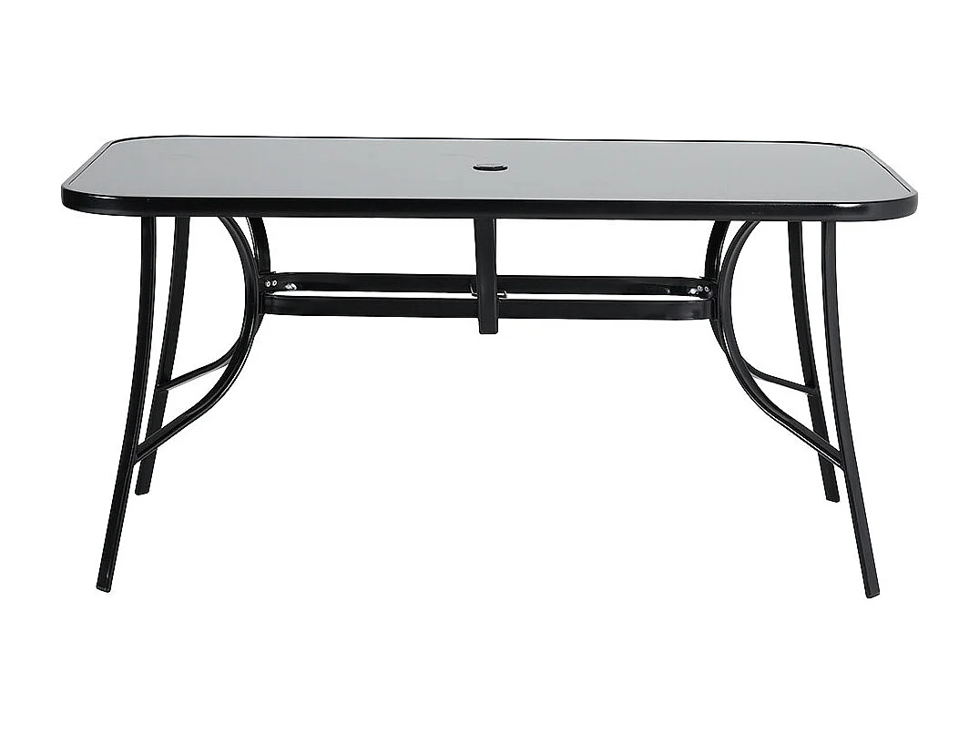 Black Glass Rectangular Patio Table with Parasol Hole - 150 x 90cm
