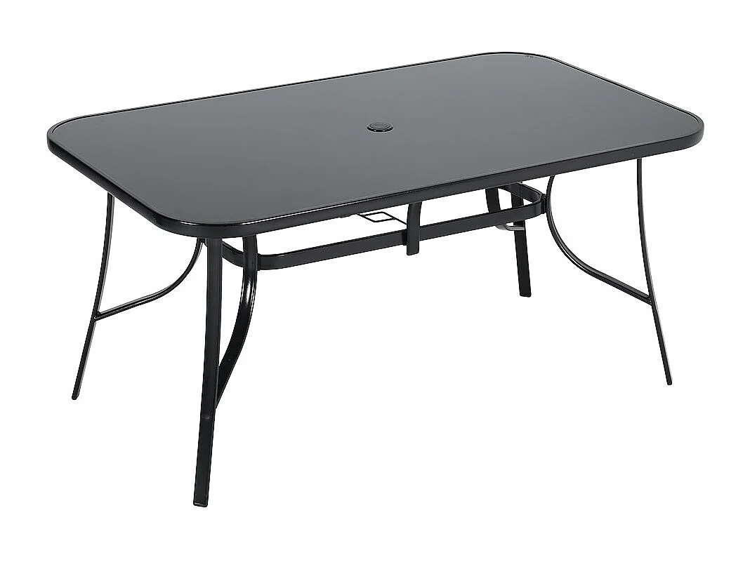 Black Glass Rectangular Patio Table with Parasol Hole - 150 x 90cm