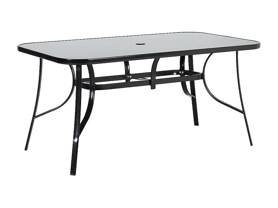 Black Glass Rectangular Patio Table with Parasol Hole - 150 x 90cm