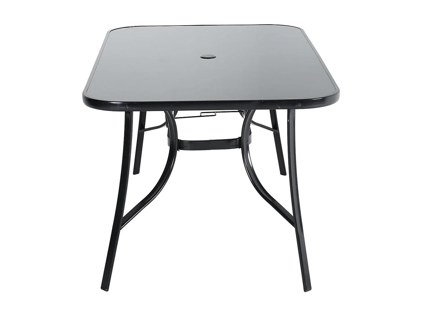 Black Glass Rectangular Patio Table with Parasol Hole - 150 x 90cm