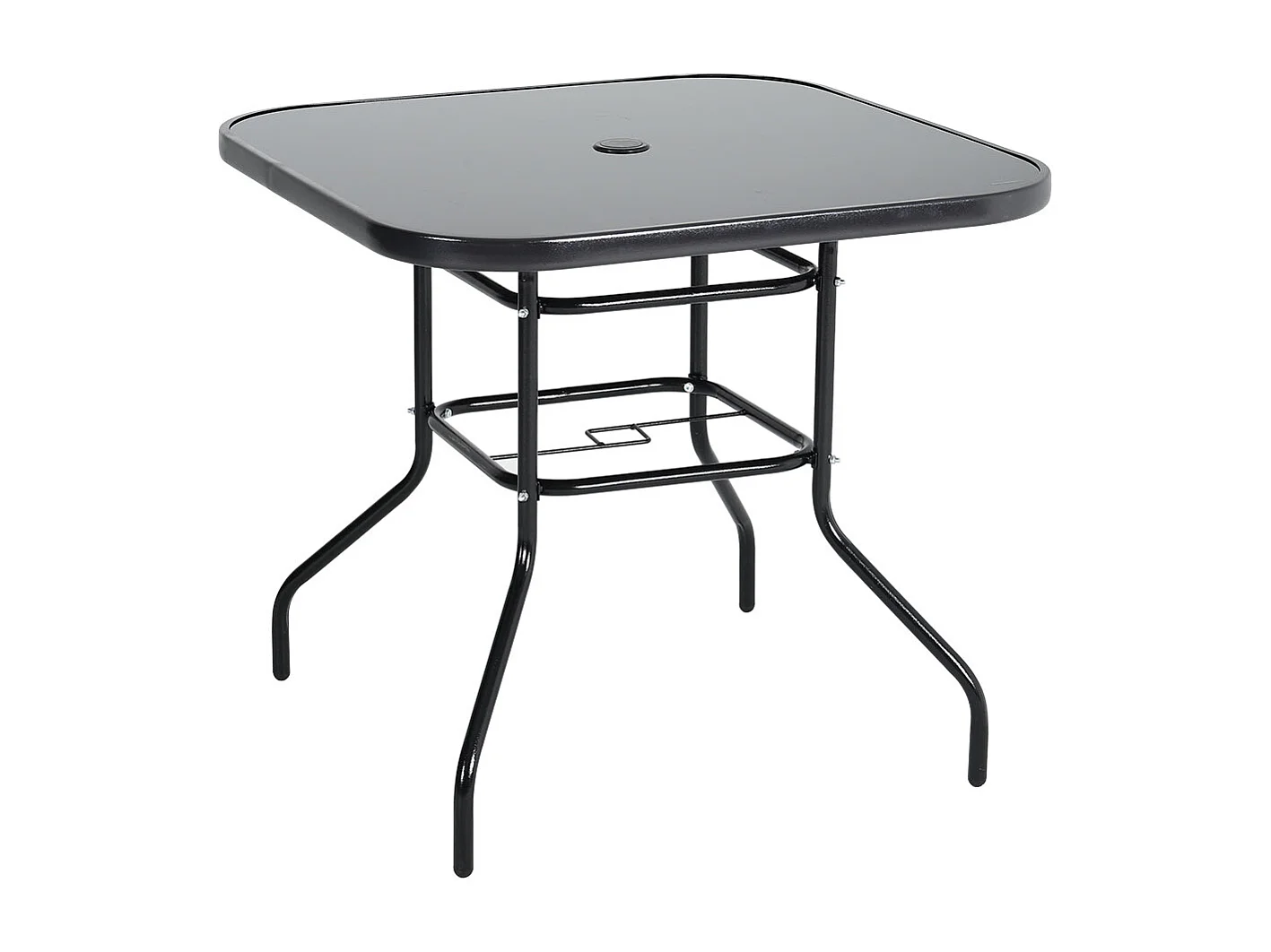 80cm Black Tempered Glass Patio Table with Parasol Hole - Square