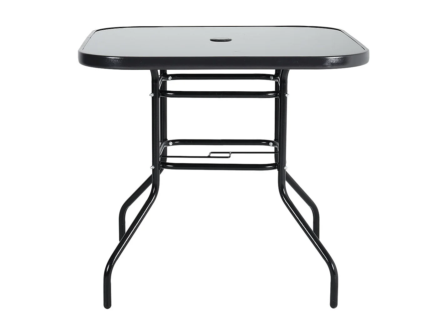 80cm Black Tempered Glass Patio Table with Parasol Hole - Square