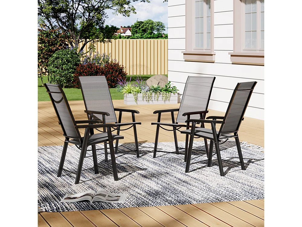 Set of 4 Black Outdoor Fabric Folding Chairs