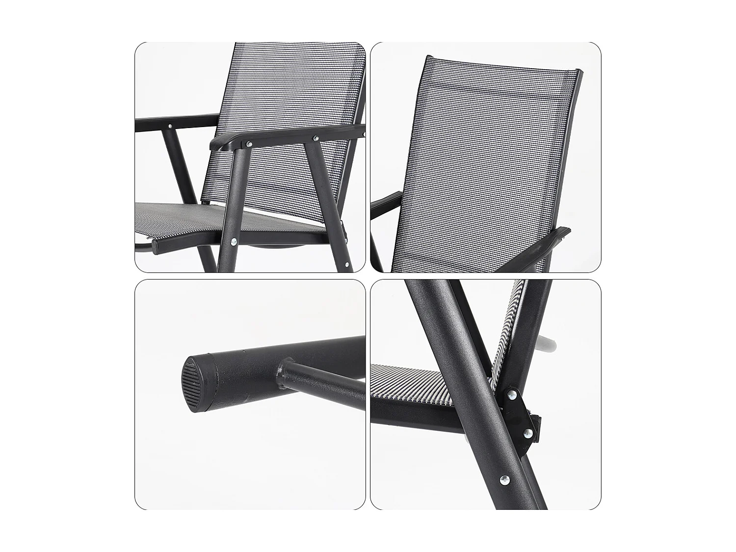 Set of 4 Black Outdoor Fabric Folding Chairs