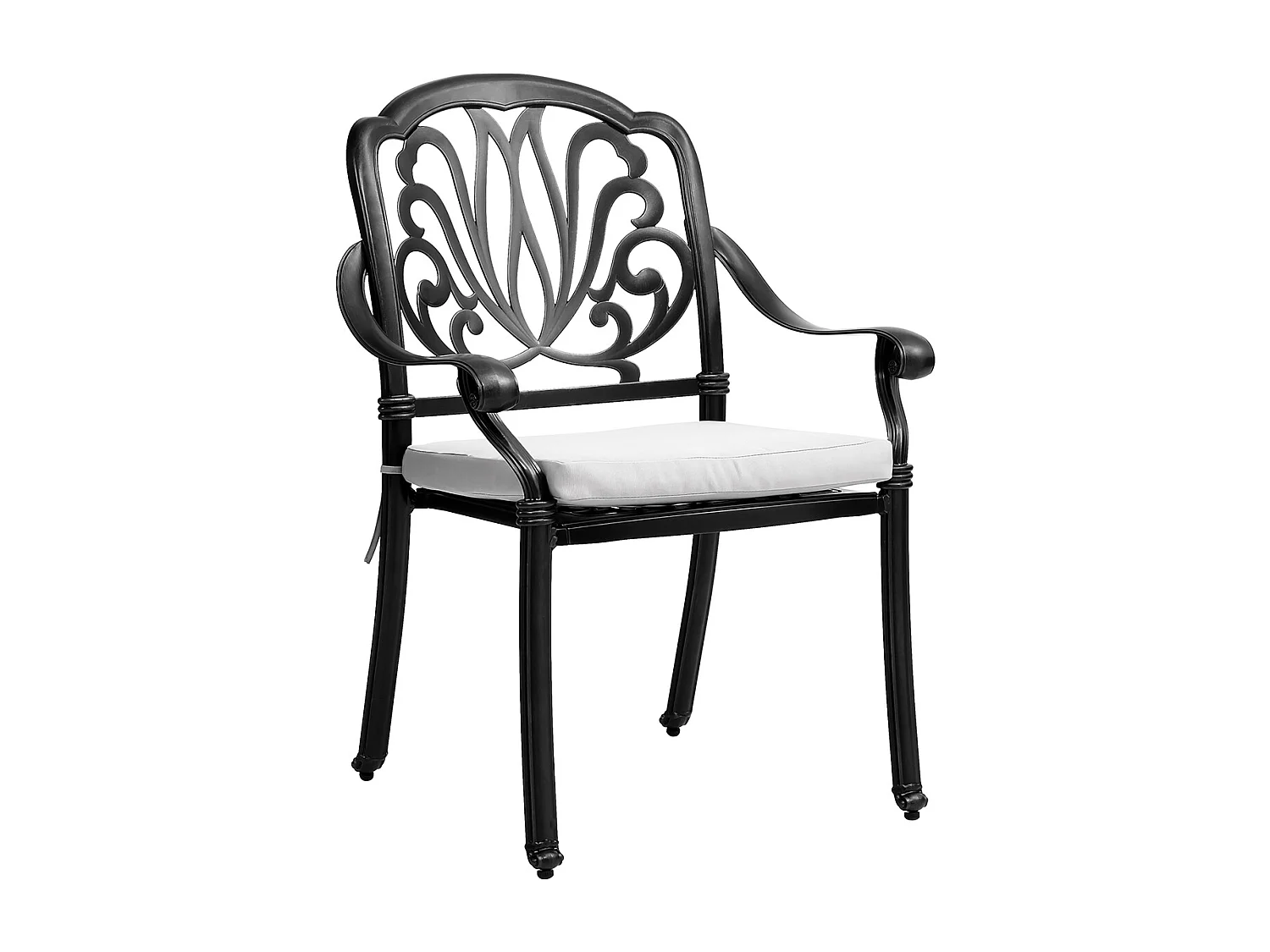 Set of 2 Black Cast Aluminum Garden Chairs with Floral Back