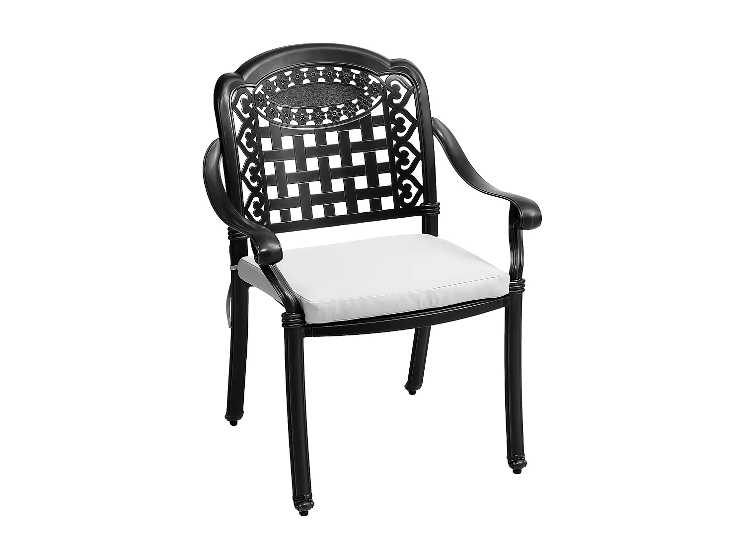 Set of 2 Black Cast Aluminum Garden Chairs with Lattice Back
