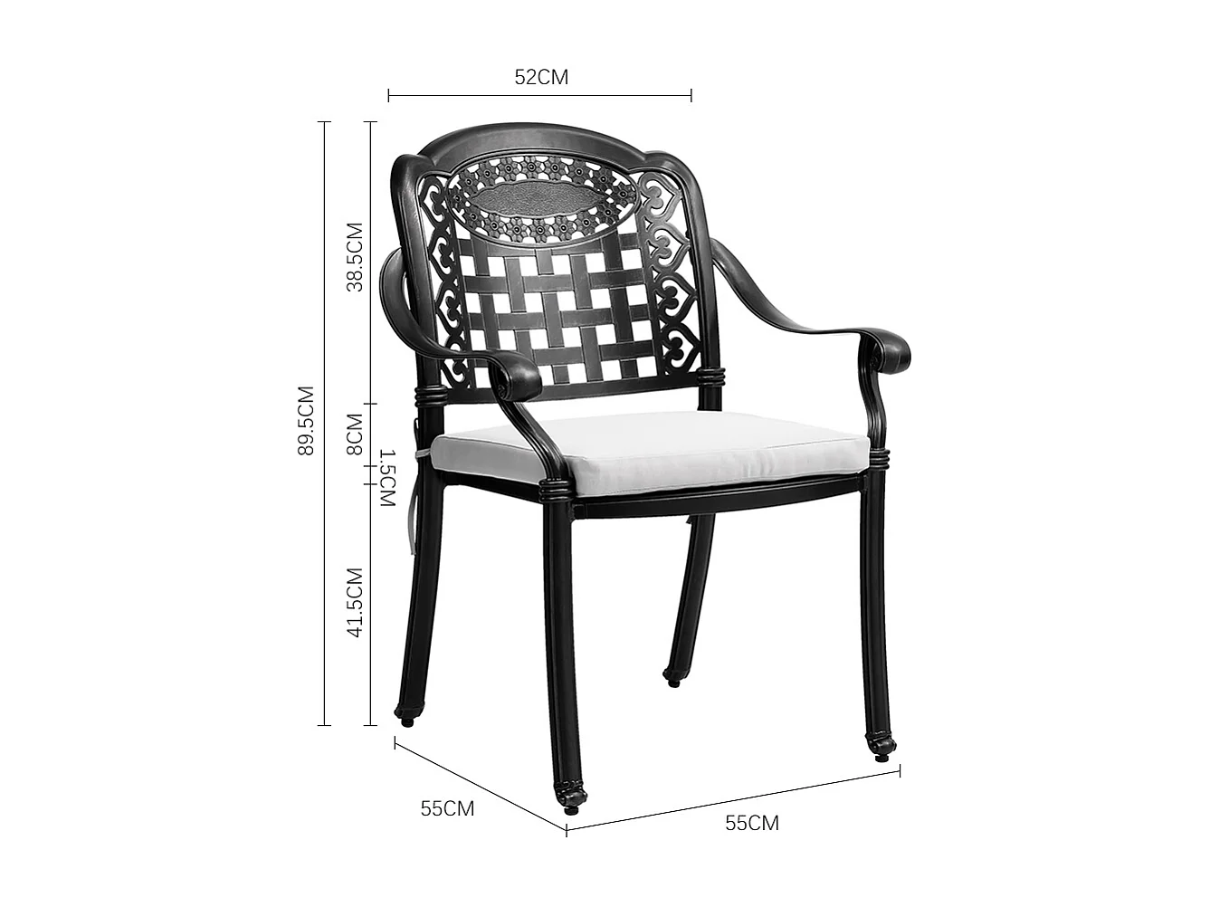 Set of 2 Black Cast Aluminum Garden Chairs with Lattice Back