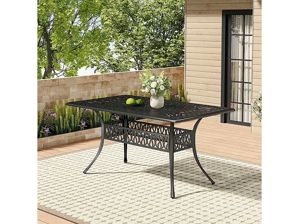 Black Rectangular Cast Aluminum Garden Table for 6