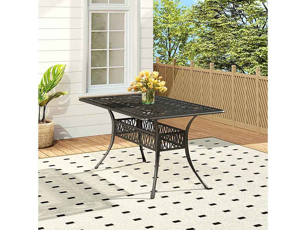Black Rectangular Cast Aluminum Garden Table for 6