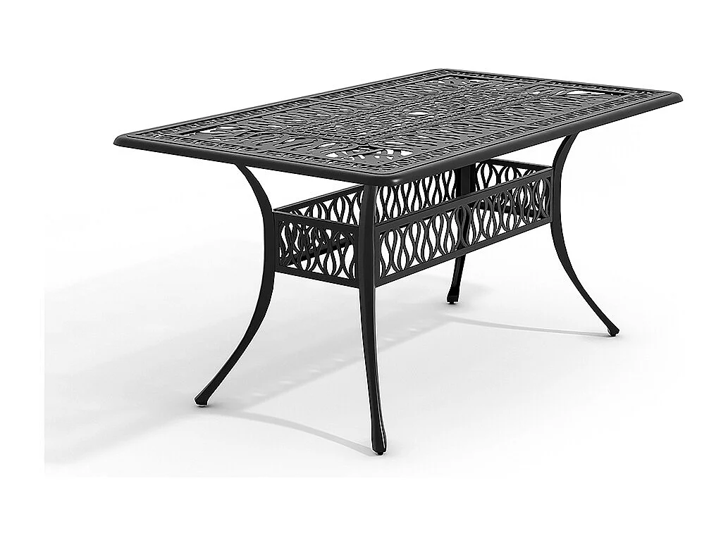 Black Rectangular Cast Aluminum Garden Table for 6