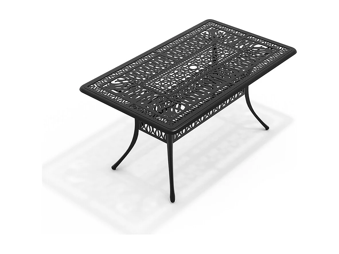 Black Rectangular Cast Aluminum Garden Table for 6