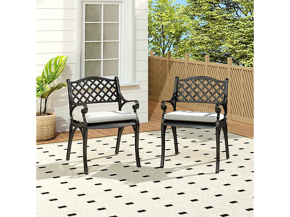 Set of 2 Black Cast Aluminum Garden Chairs