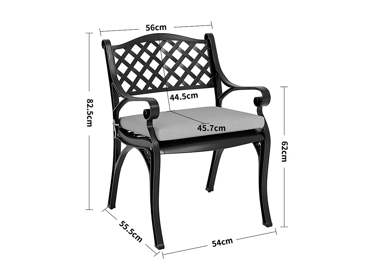 Set of 2 Black Cast Aluminum Garden Chairs