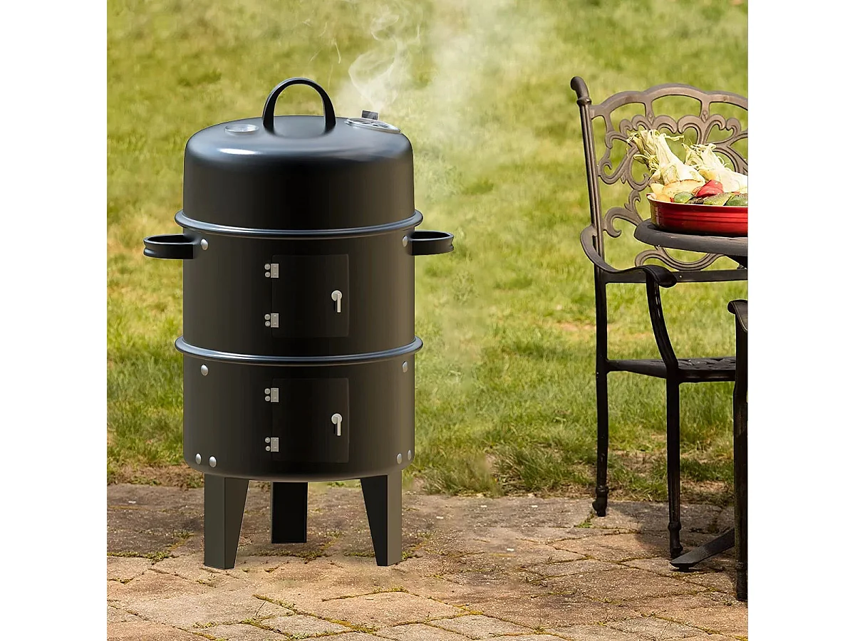 3-in-1 Charcoal Smoker Grill with Thermometer