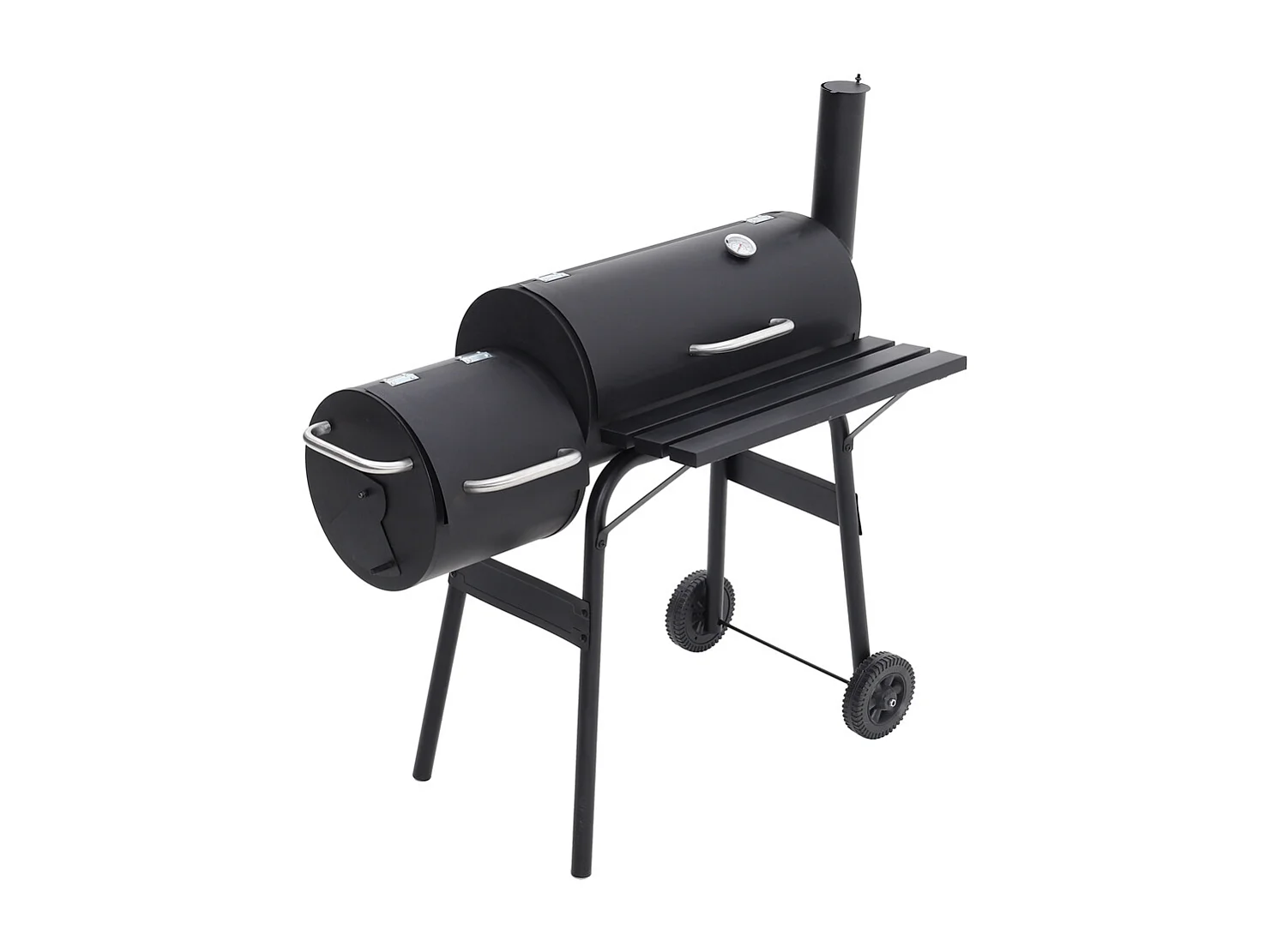 Dual-Chamber Charcoal BBQ Grill with Offset Smoker & Thermometer
