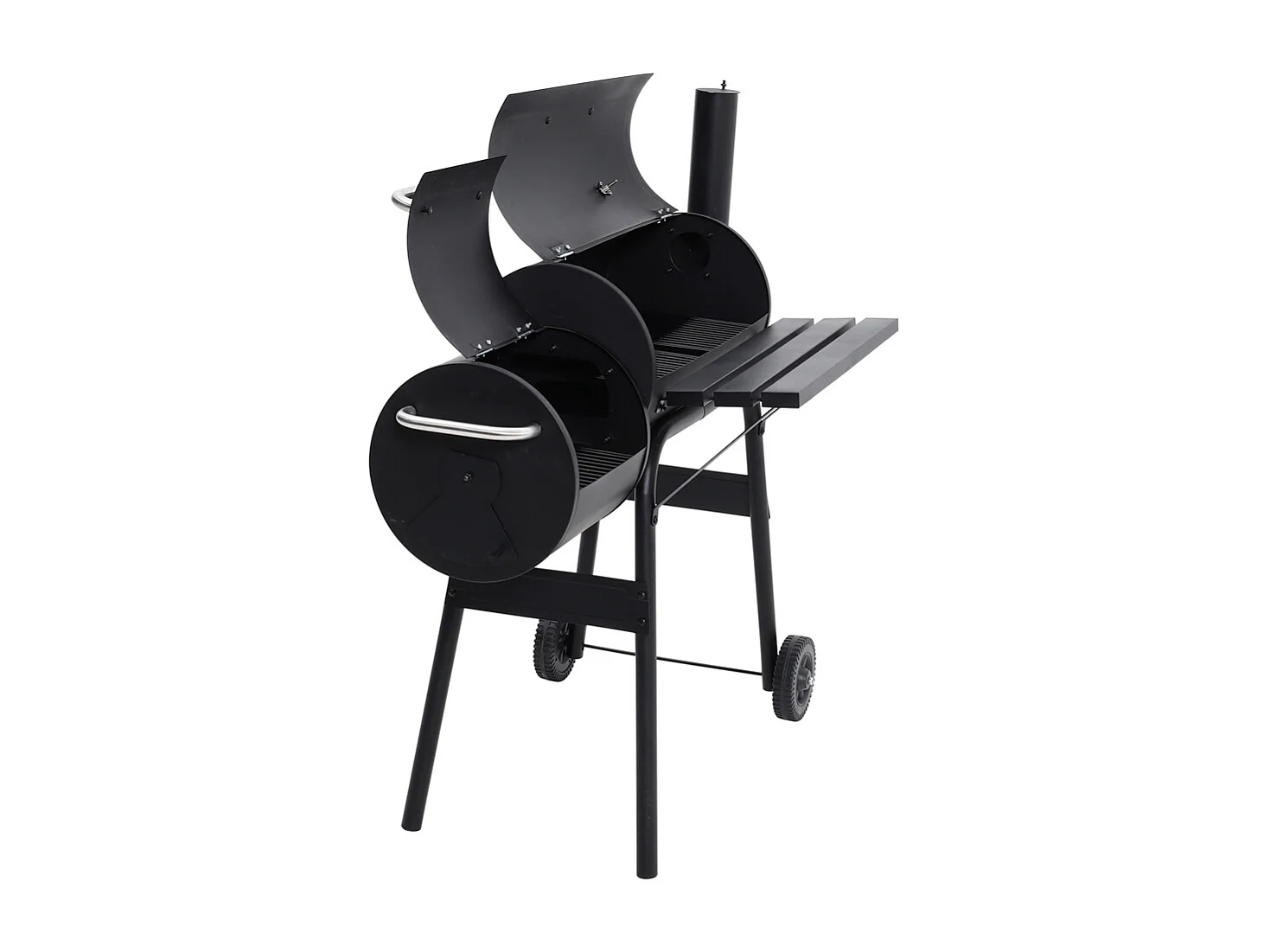 Dual-Chamber Charcoal BBQ Grill with Offset Smoker & Thermometer