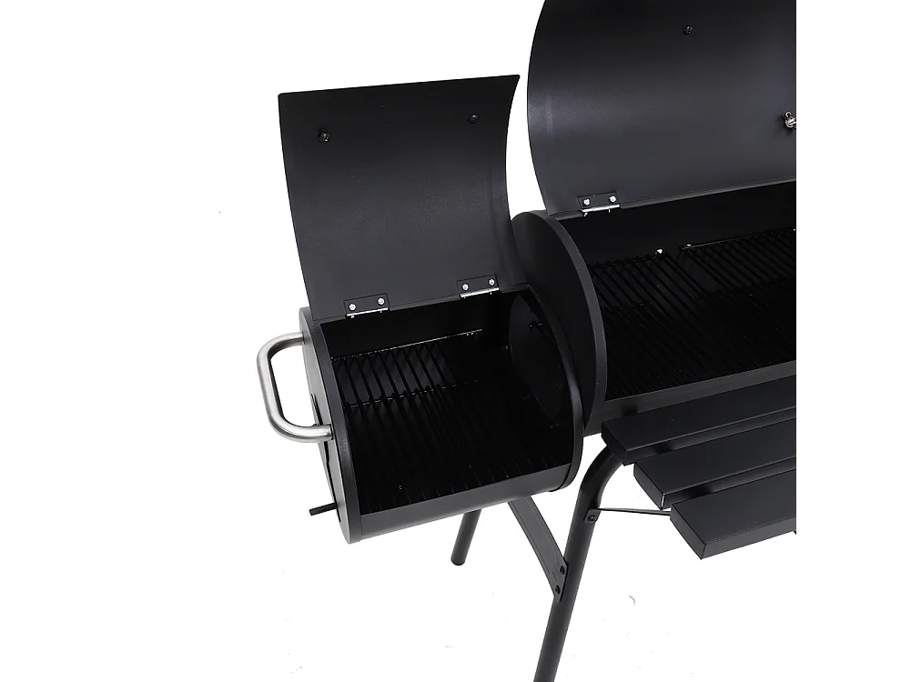 Dual-Chamber Charcoal BBQ Grill with Offset Smoker & Thermometer