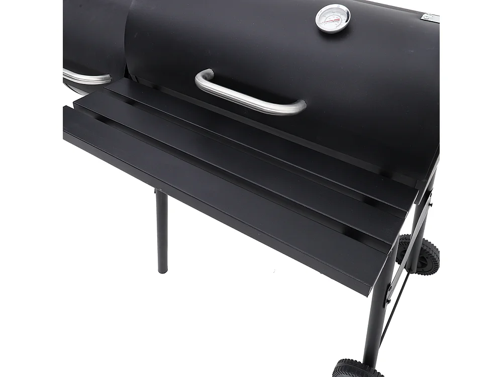 Dual-Chamber Charcoal BBQ Grill with Offset Smoker & Thermometer