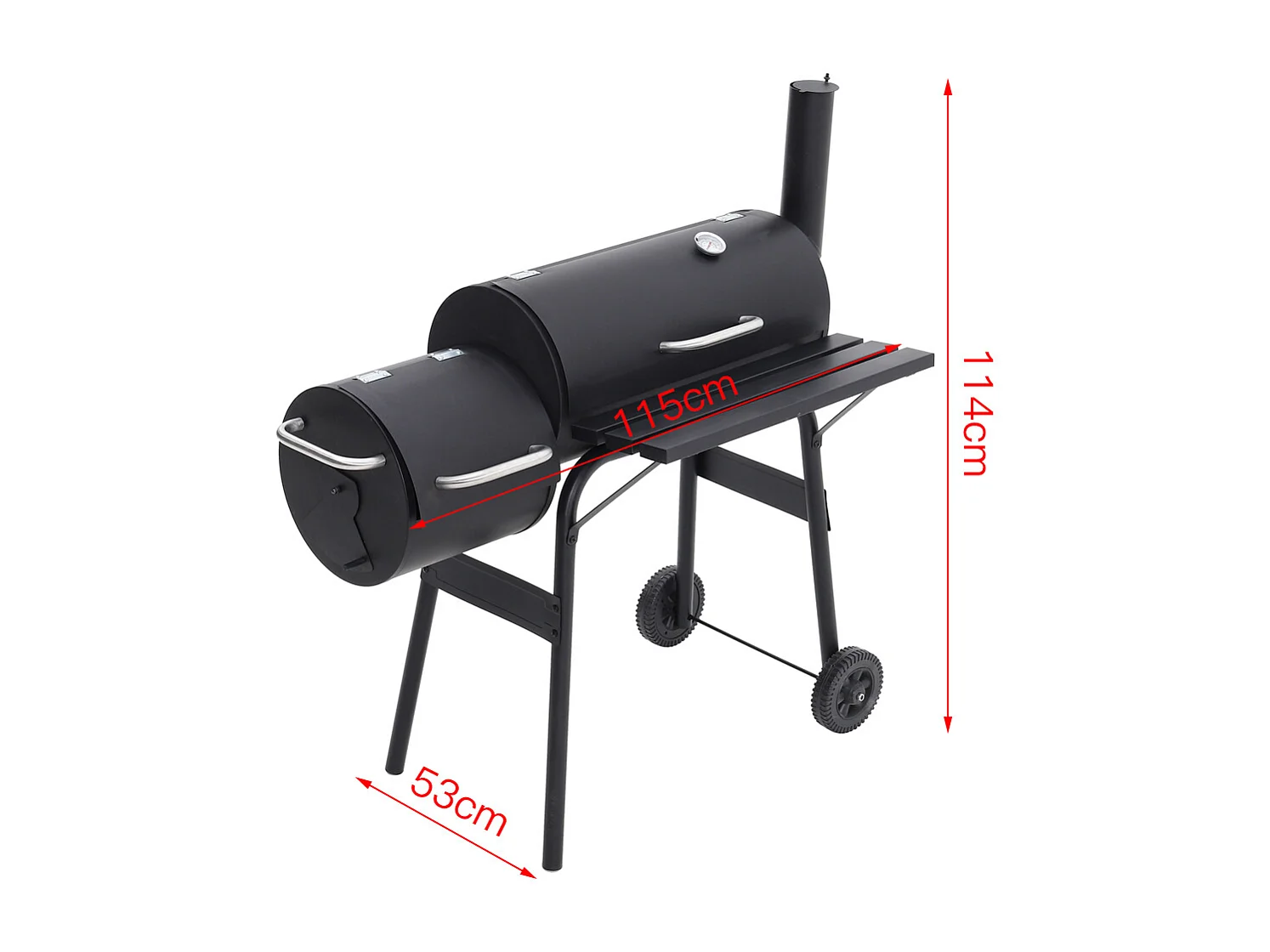 Dual-Chamber Charcoal BBQ Grill with Offset Smoker & Thermometer