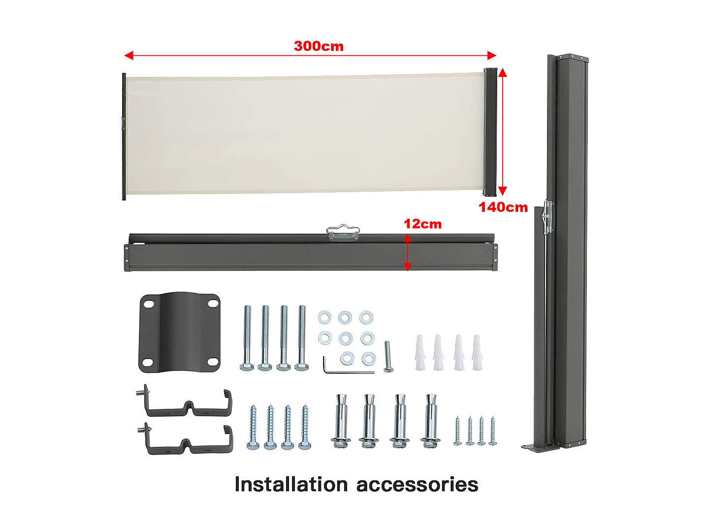 3M Retractable Side Awning with UV & Water Resistant -  140cm H - Beige