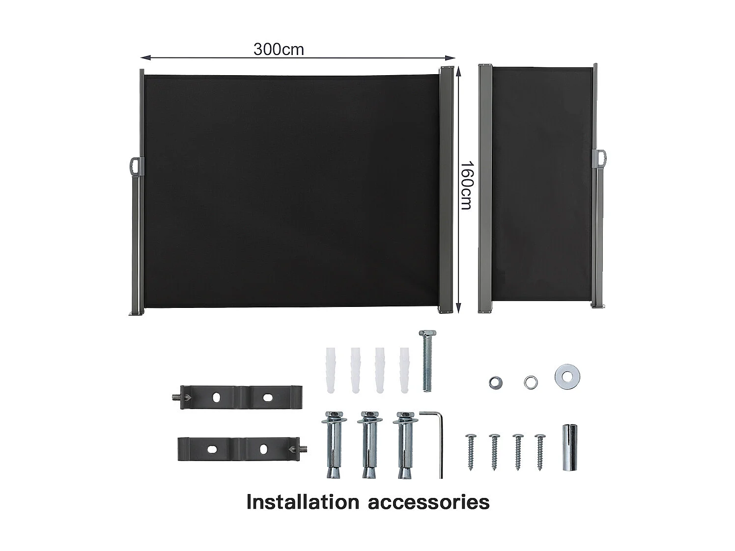 3M Dark Grey Retractable Side Awning with UV & Water Resistant - 160cm H