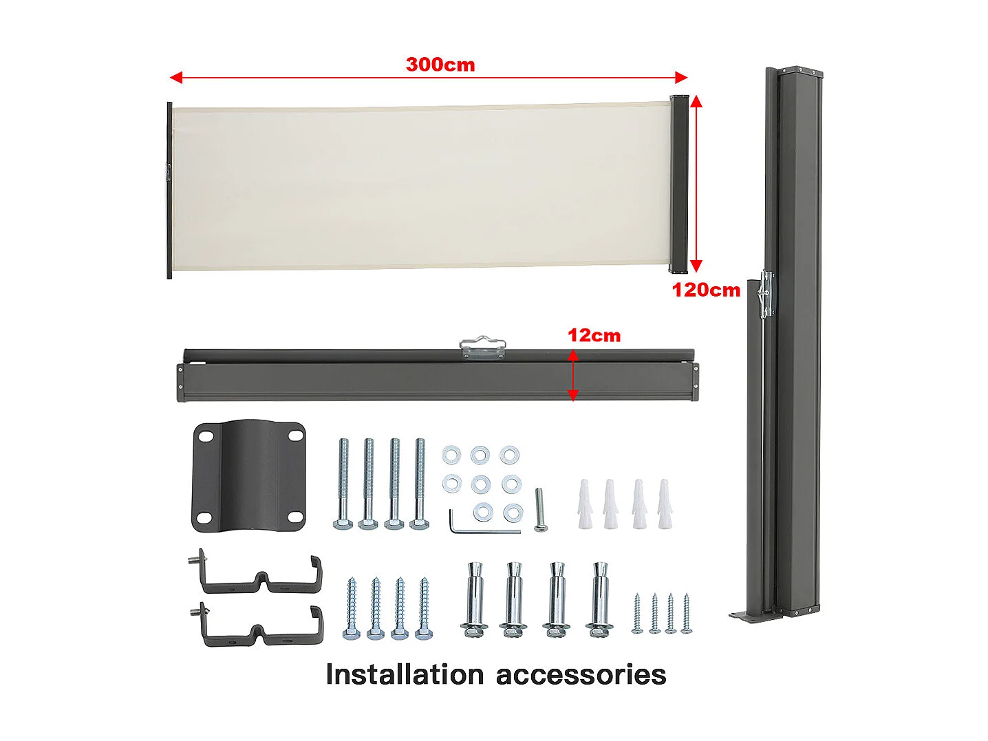 3M Retractable Side Awning with UV & Water Resistant -  120cm H - Beige