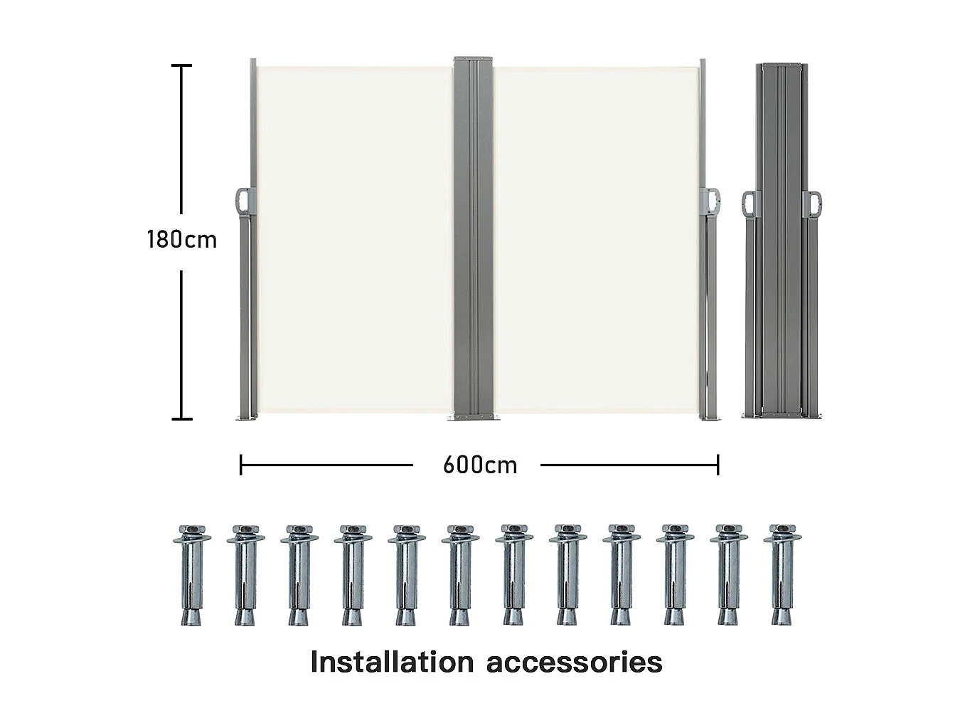 6m x 1.8m Beige Retractable Side Awning with UV Protection