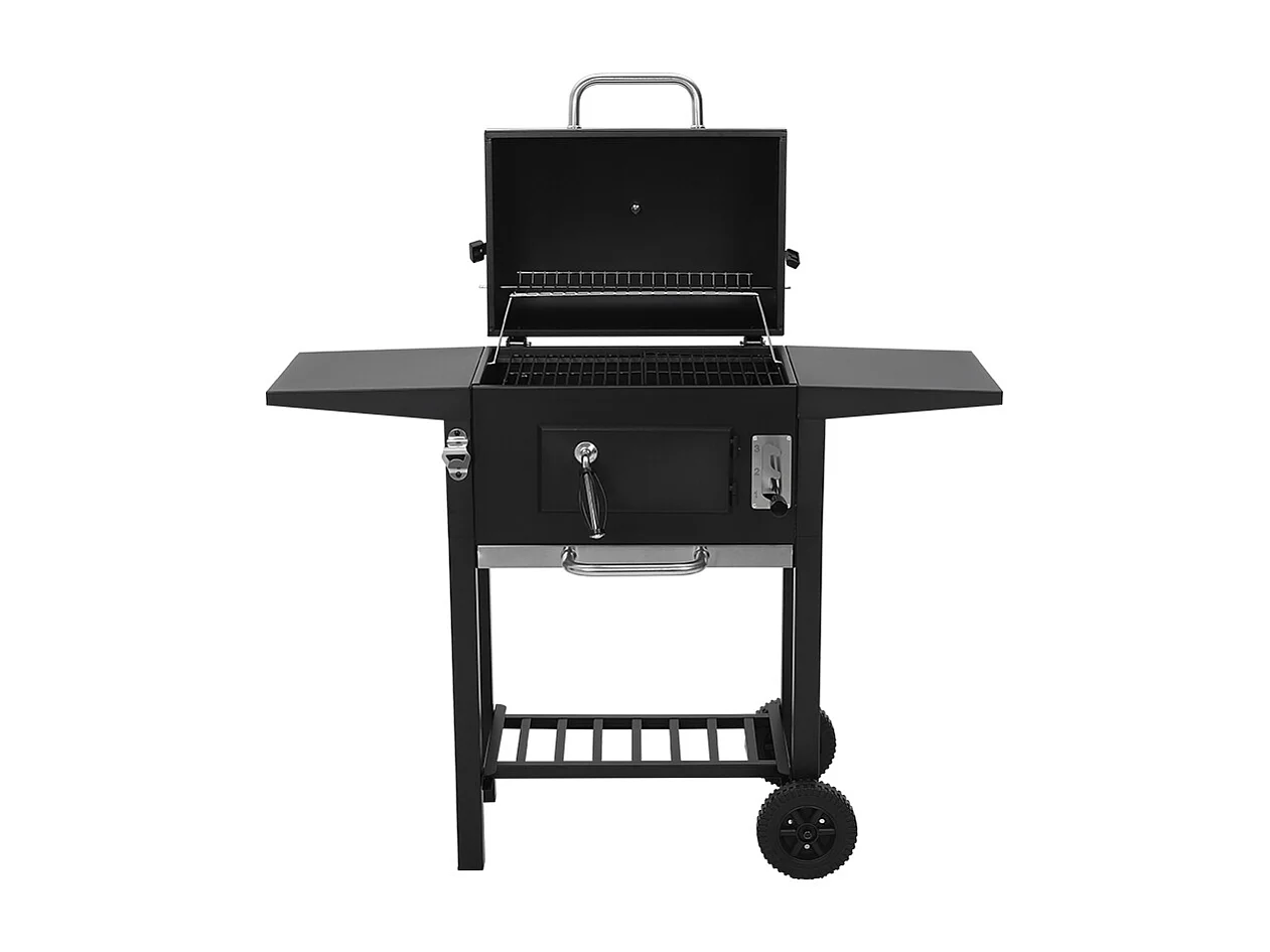 Carbon Steel Charcoal Grill with Thermometer & Side Shelves