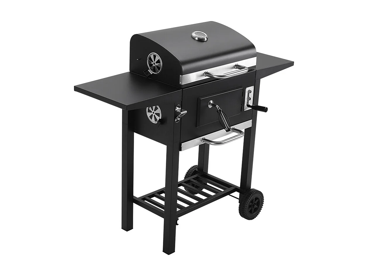 Carbon Steel Charcoal Grill with Thermometer & Side Shelves