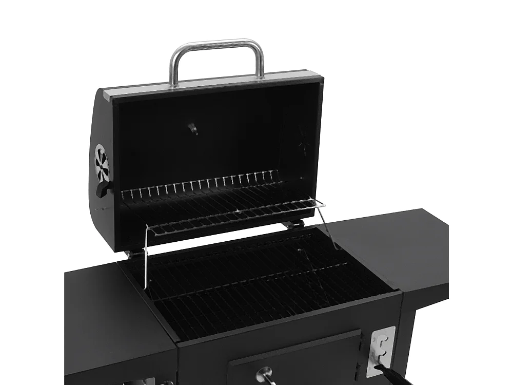 Carbon Steel Charcoal Grill with Thermometer & Side Shelves