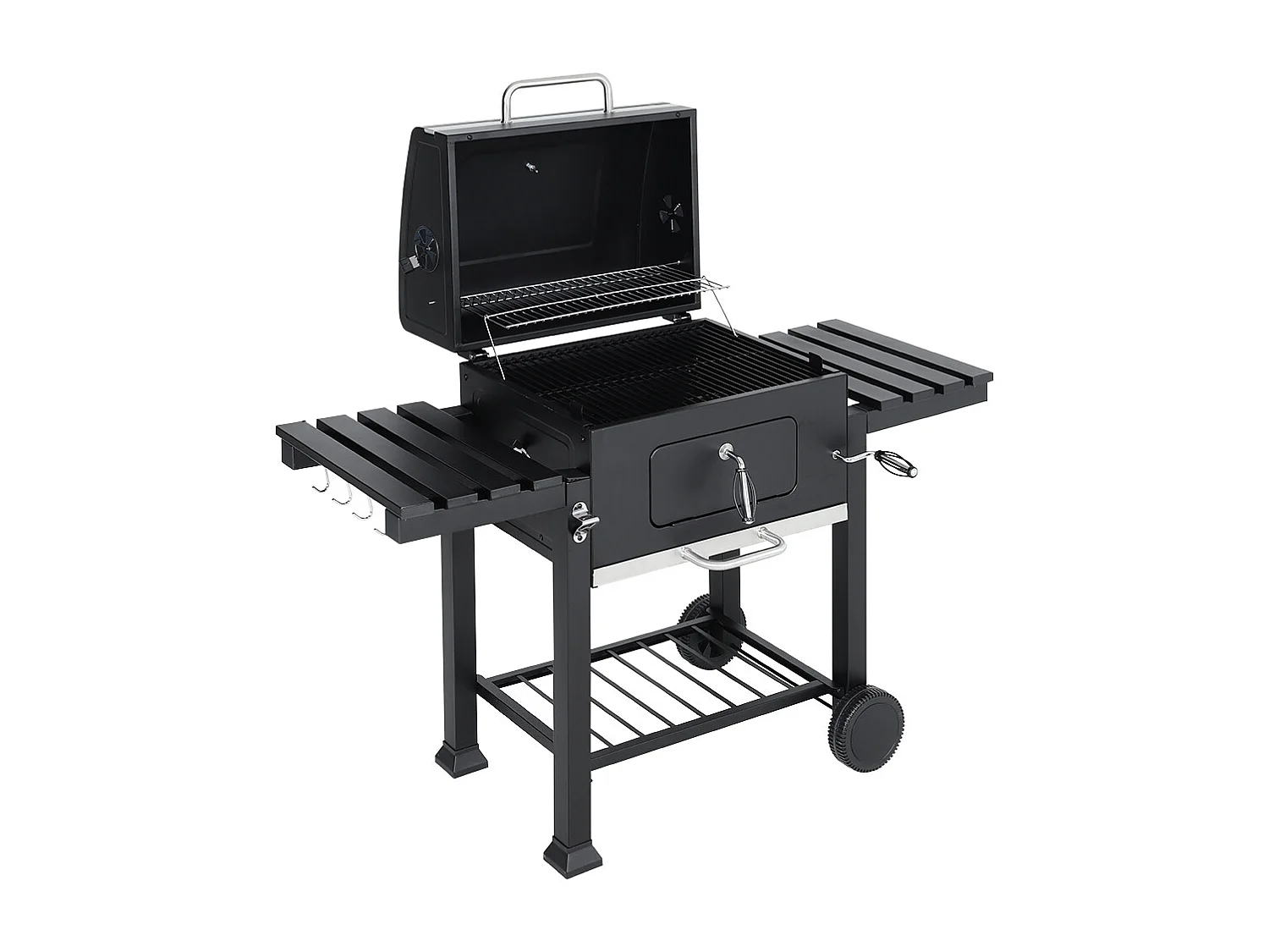 Portable Charcoal BBQ Grill with Warming Rack & Thermometer