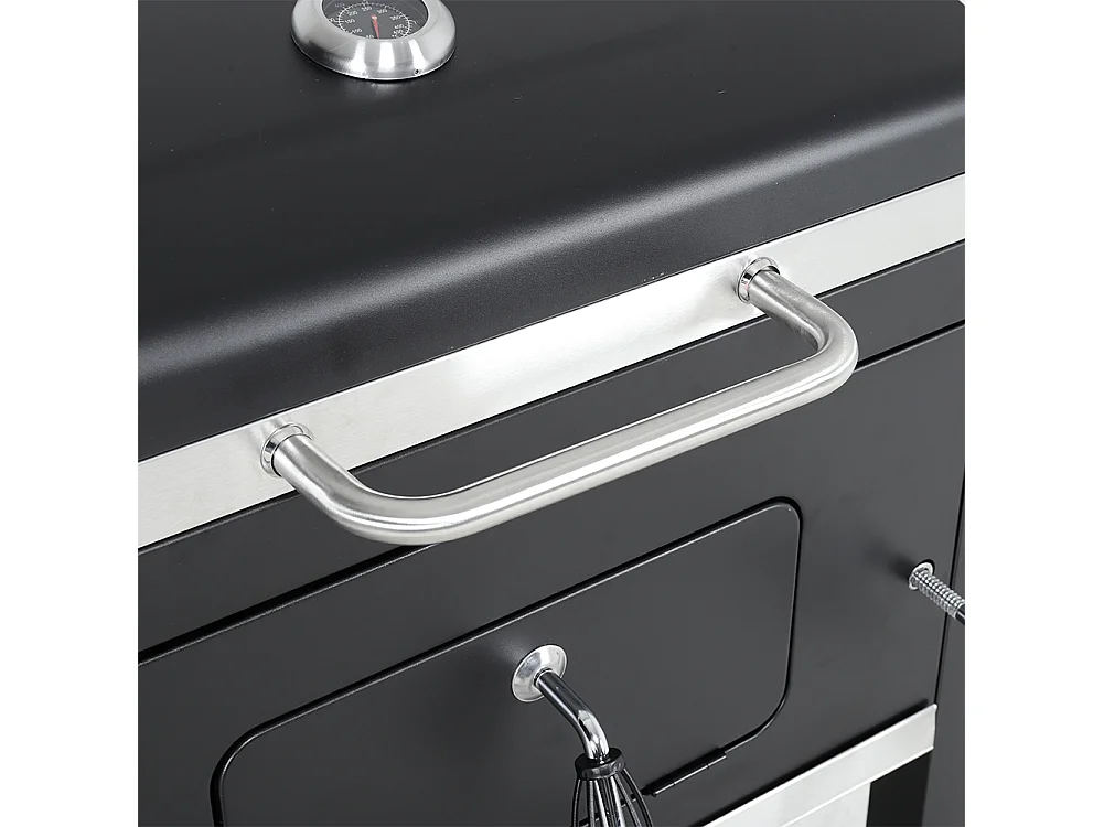 Portable Charcoal BBQ Grill with Warming Rack & Thermometer