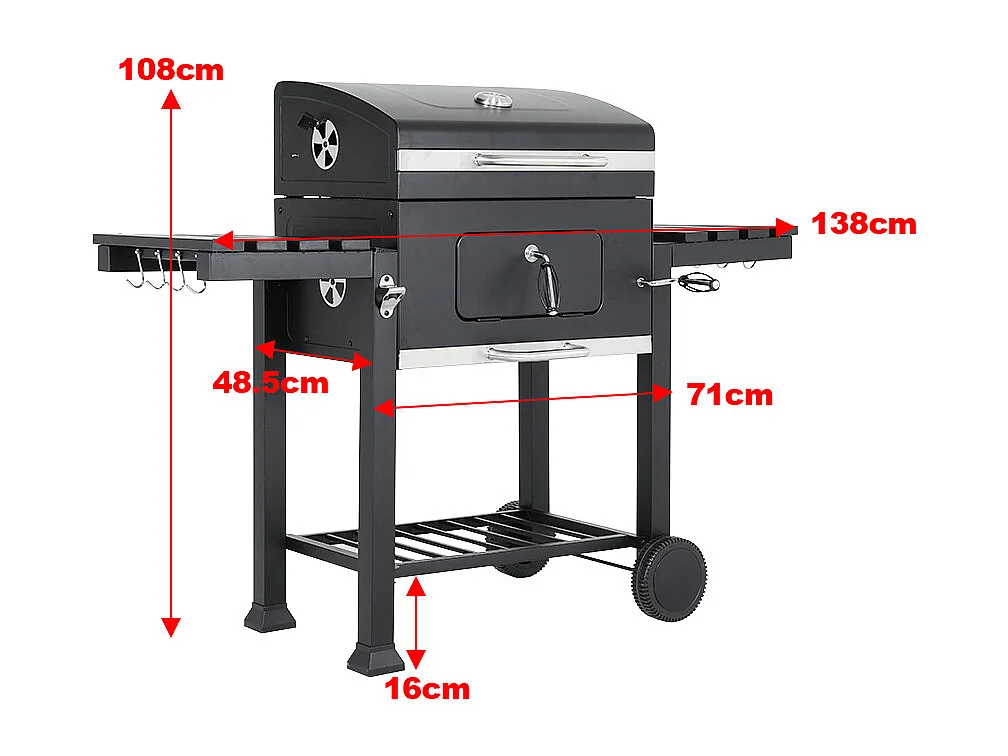 Portable Charcoal BBQ Grill with Warming Rack & Thermometer