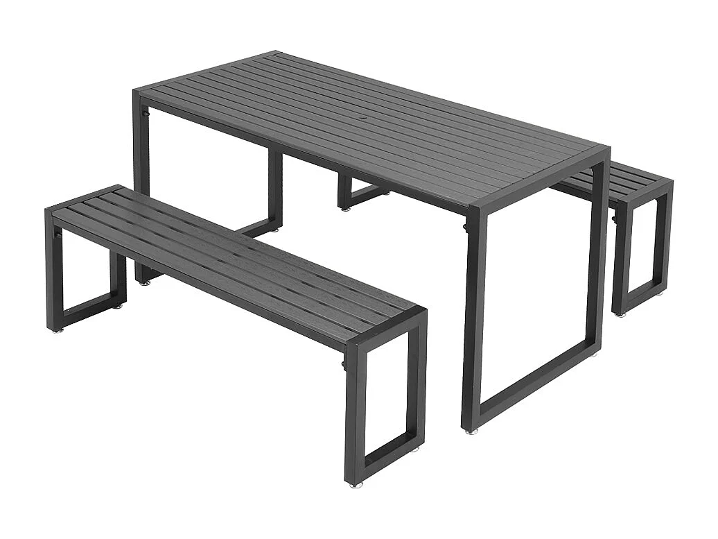 3-Piece Outdoor Wooden and Metallic Dining Set with Parasol Hole