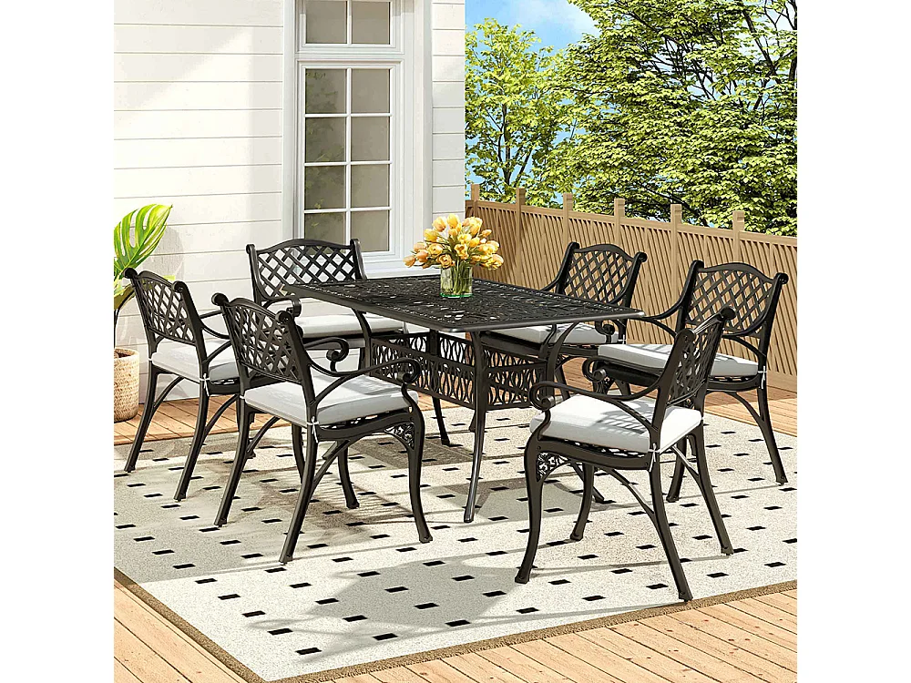 7-Piece Black Cast Aluminum Garden Furniture Set