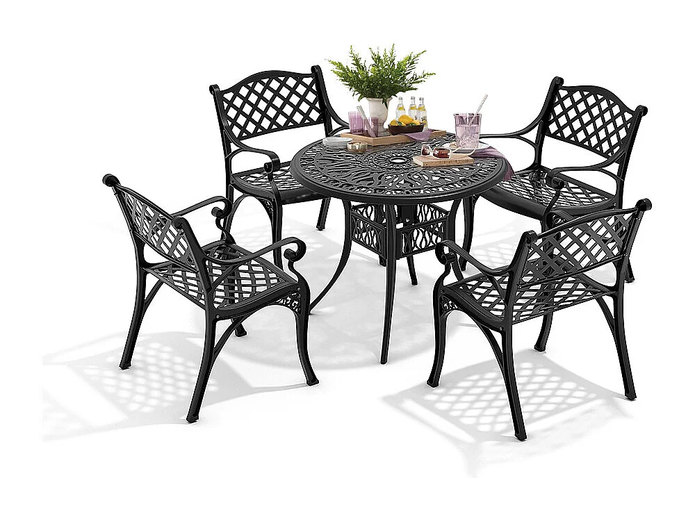 5-Piece Black Cast Aluminum Garden Furniture Set