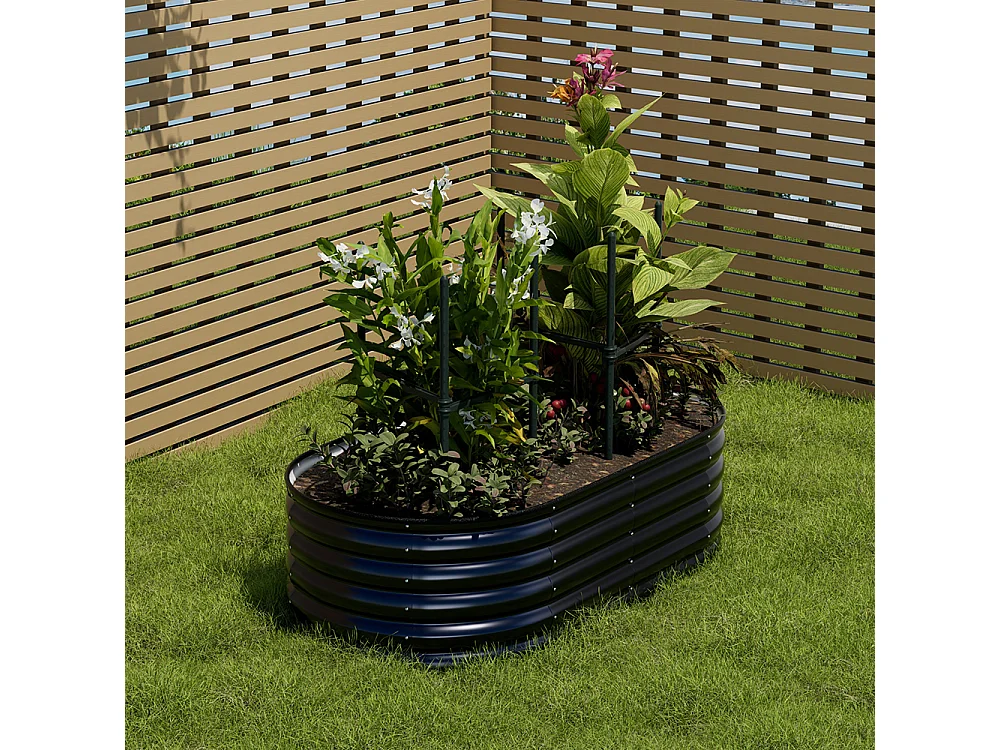 160cm Oval Galvanised Steel Garden Bed with Plant Support Trellis