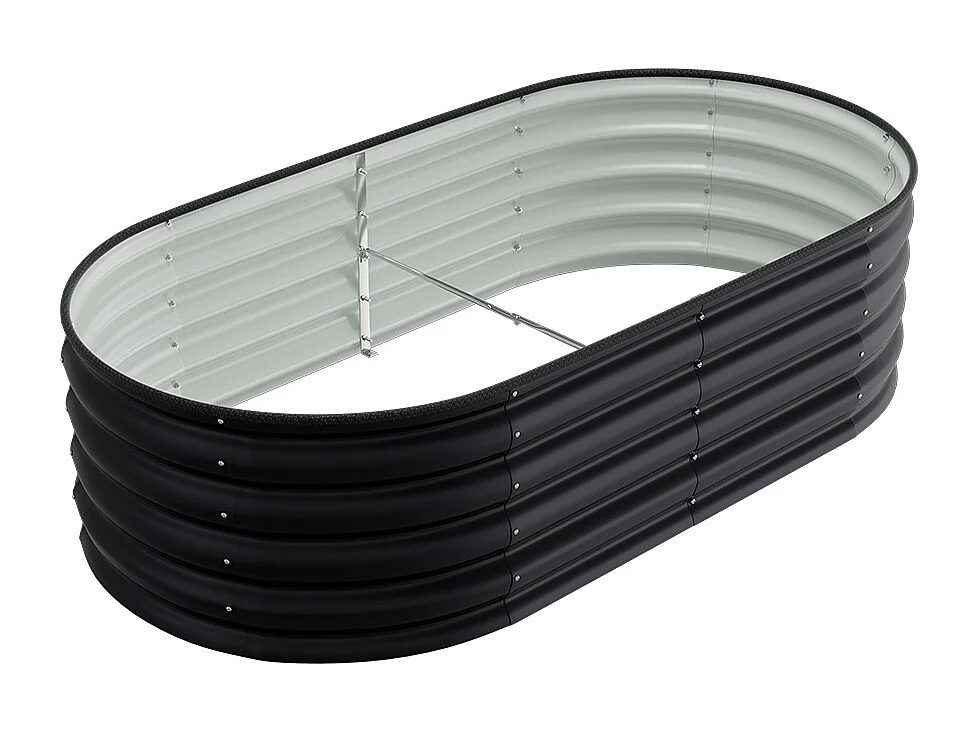 160cm Oval Galvanised Steel Garden Bed with Plant Support Trellis