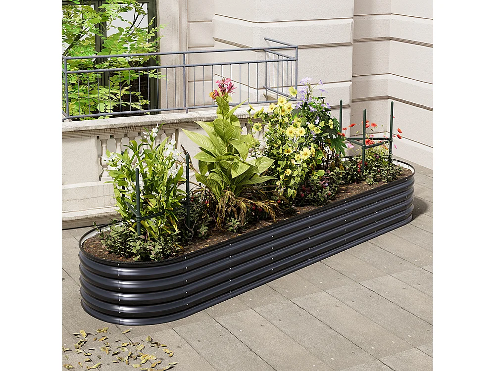 320cm Oval Galvanised Steel Garden Bed with Plant Support Trellis