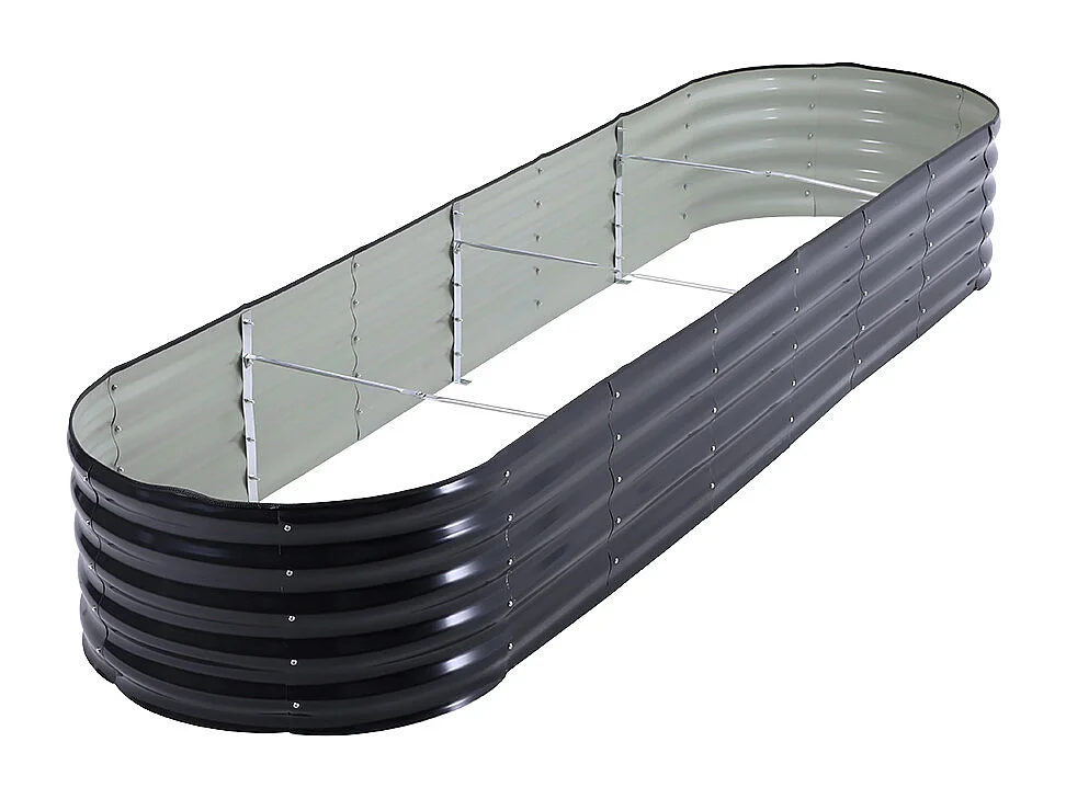320cm Oval Galvanised Steel Garden Bed with Plant Support Trellis