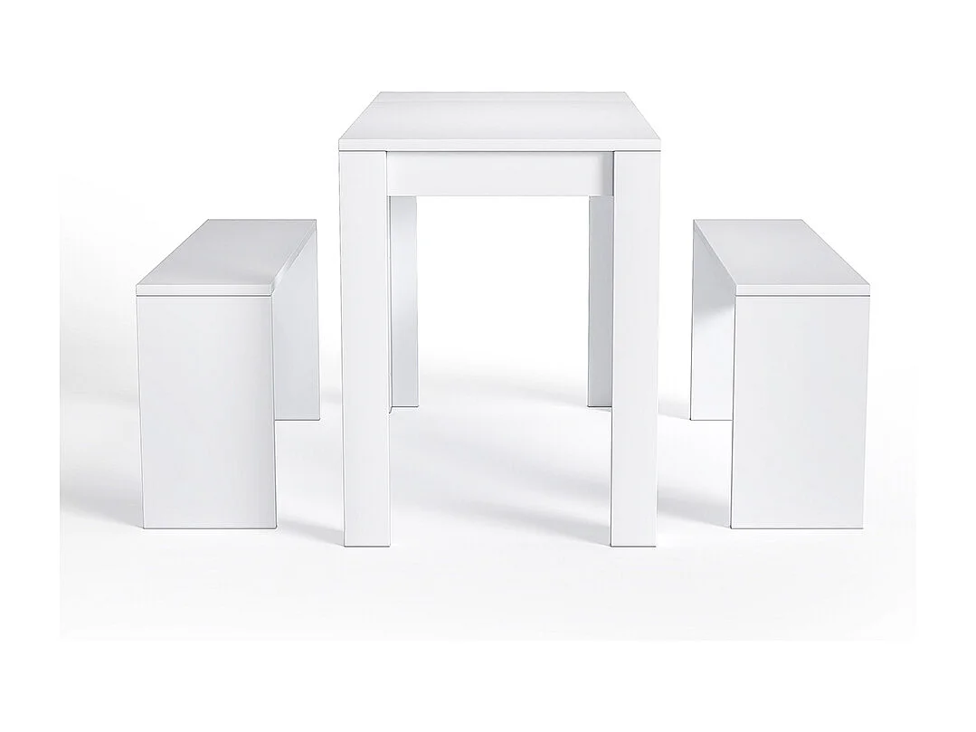 3-Piece Modern White Dining Table & Bench Set