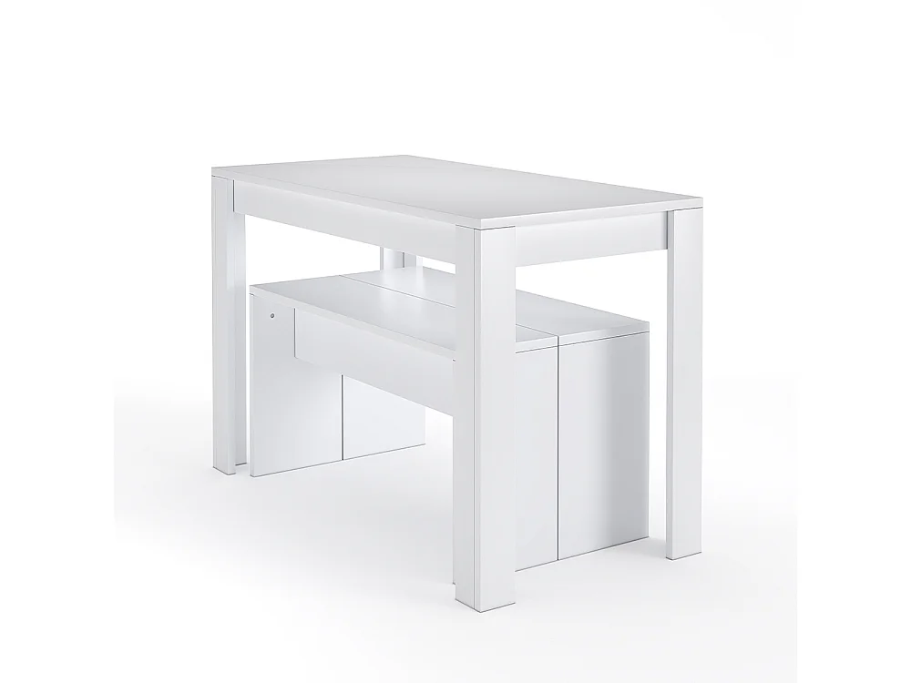 3-Piece Modern White Dining Table & Bench Set