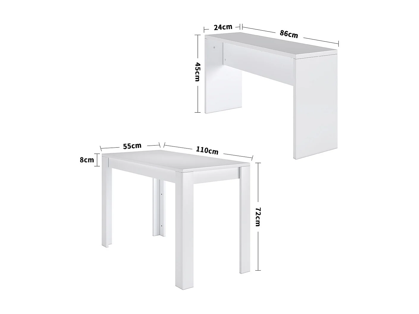 3-Piece Modern White Dining Table & Bench Set