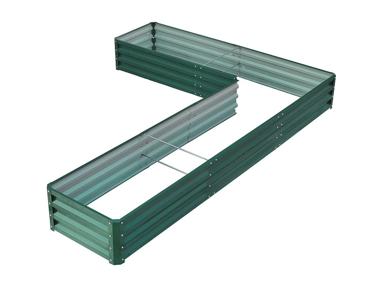 277x207cm Dark Green L-Shaped Galvanized Steel Garden Bed