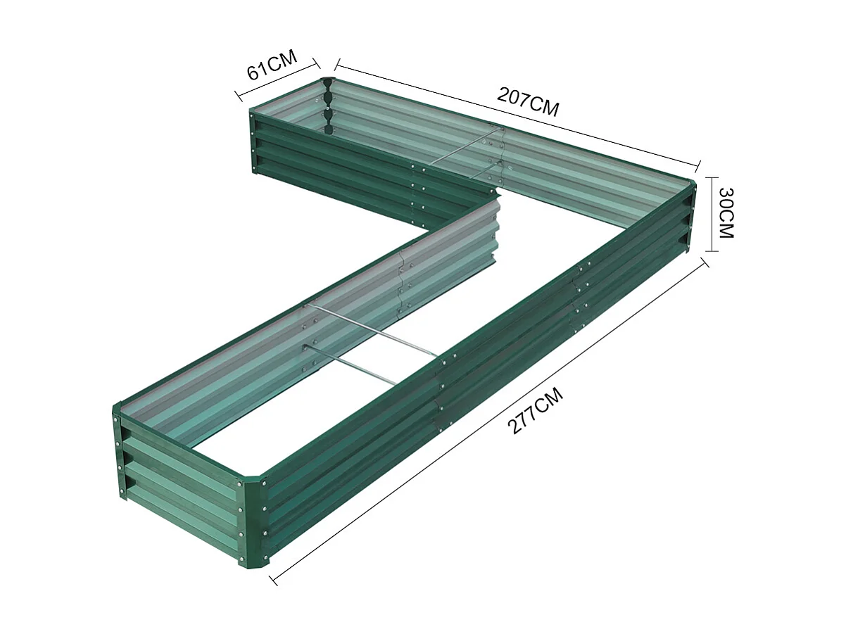 277x207cm Dark Green L-Shaped Galvanized Steel Garden Bed