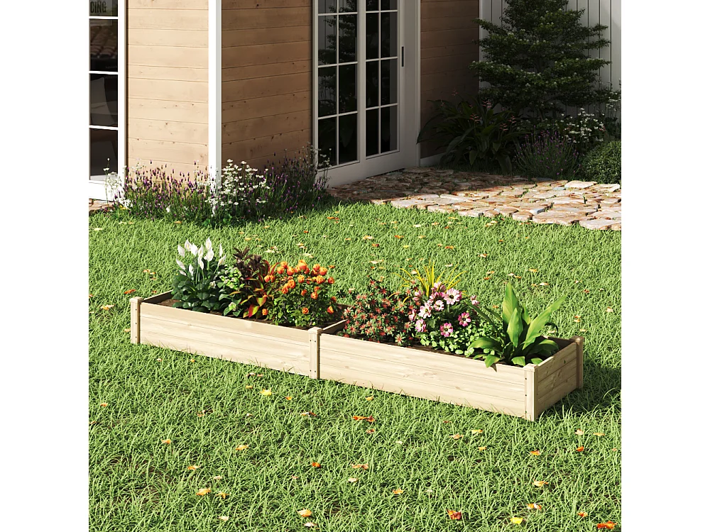 243cm Solid Wood Raised Garden Bed with 2 Compartments